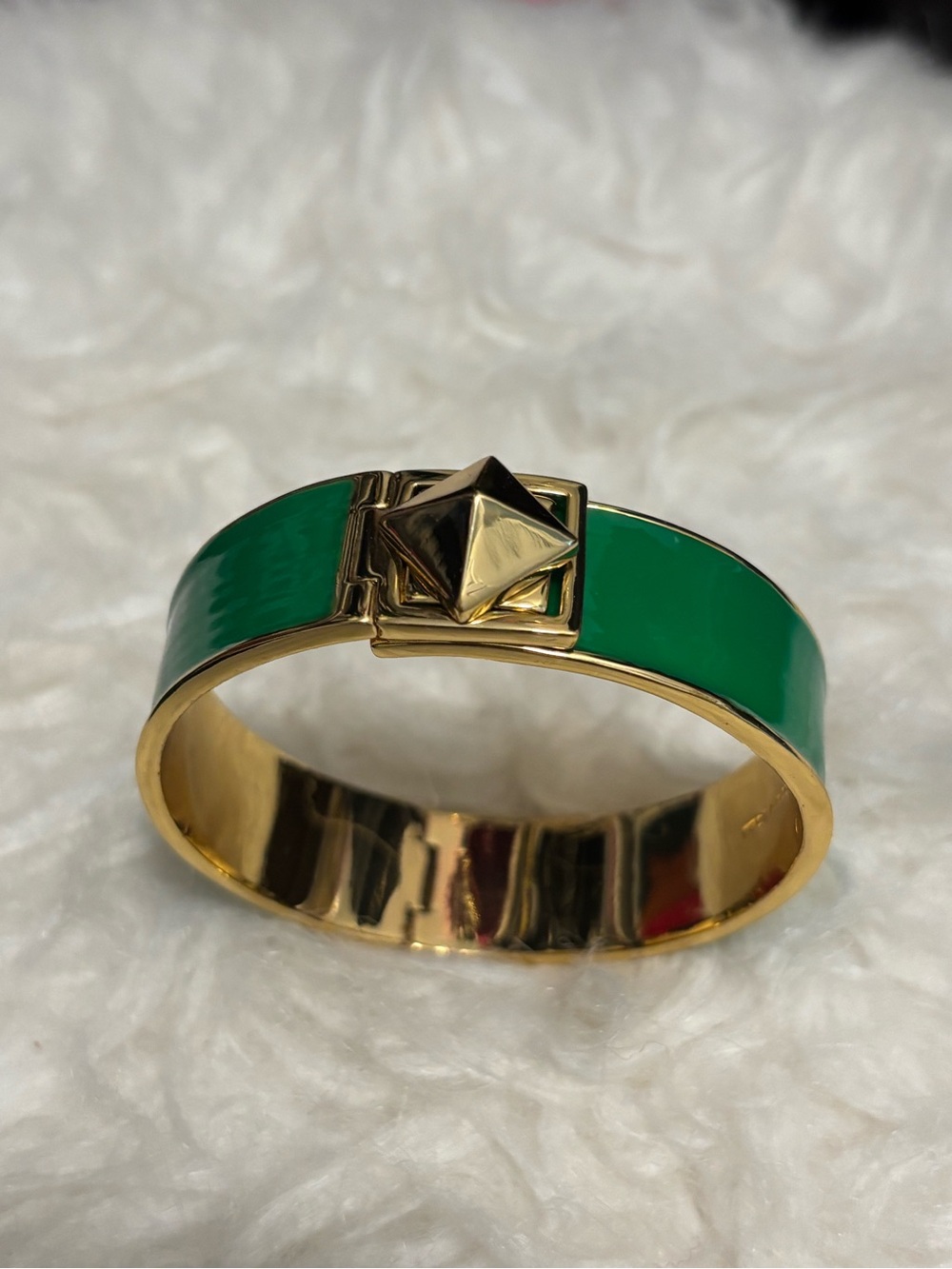 kate spade Gold-Tone Bracelet with Green Enamel and Pyramid Accent